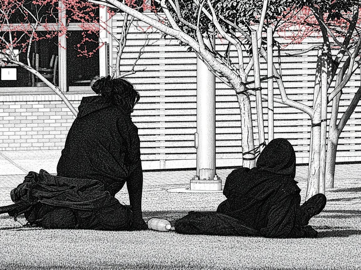 Illustration of homeless encampment