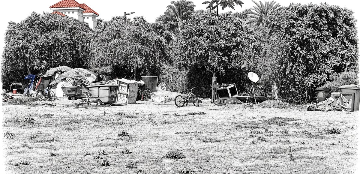 Illustration of homeless encampment