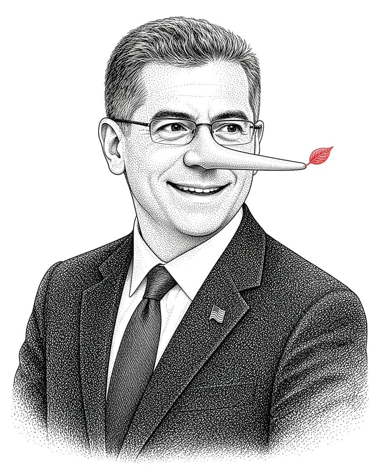 Editorial cartoon: Xavier Becerra. Drawn by San Diego Newsline from his official public-domain HHS portrait.