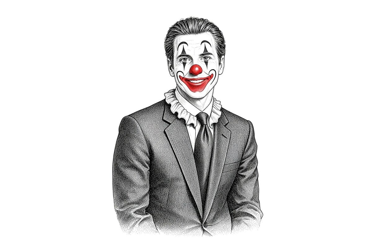 Editorial cartoon of Gov. Gavin Newsom in clown makeup