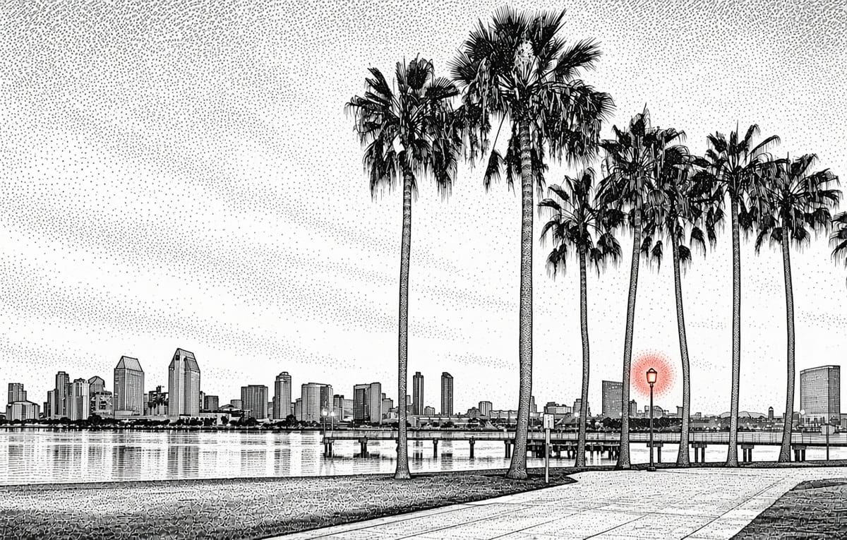 Ilustración del horizonte del centro de San Diego